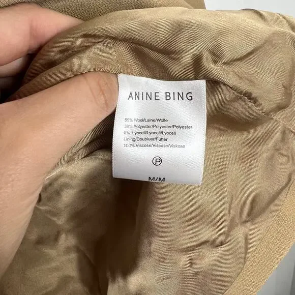 Anine Bing Ade Blazer Wool Blend Crossover Suiting Jacket Tan Beige Medium - Picture 11 of 14